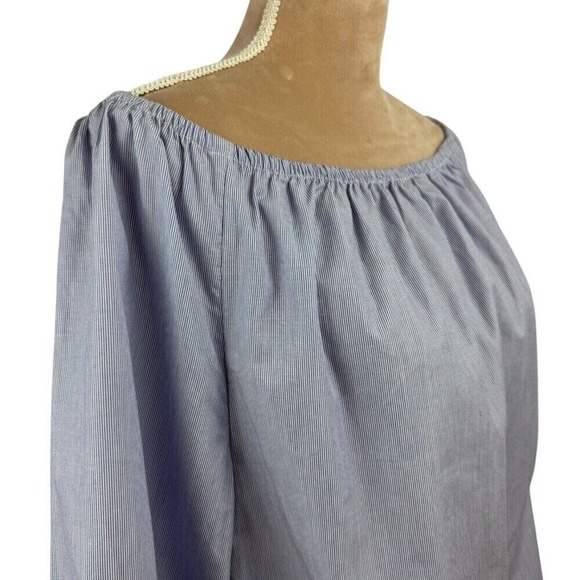 Maeve Womens XS Top‎ Blue White Cotton Chambray Off Shoulder Preppy Spring NWT - Picture 8 of 16